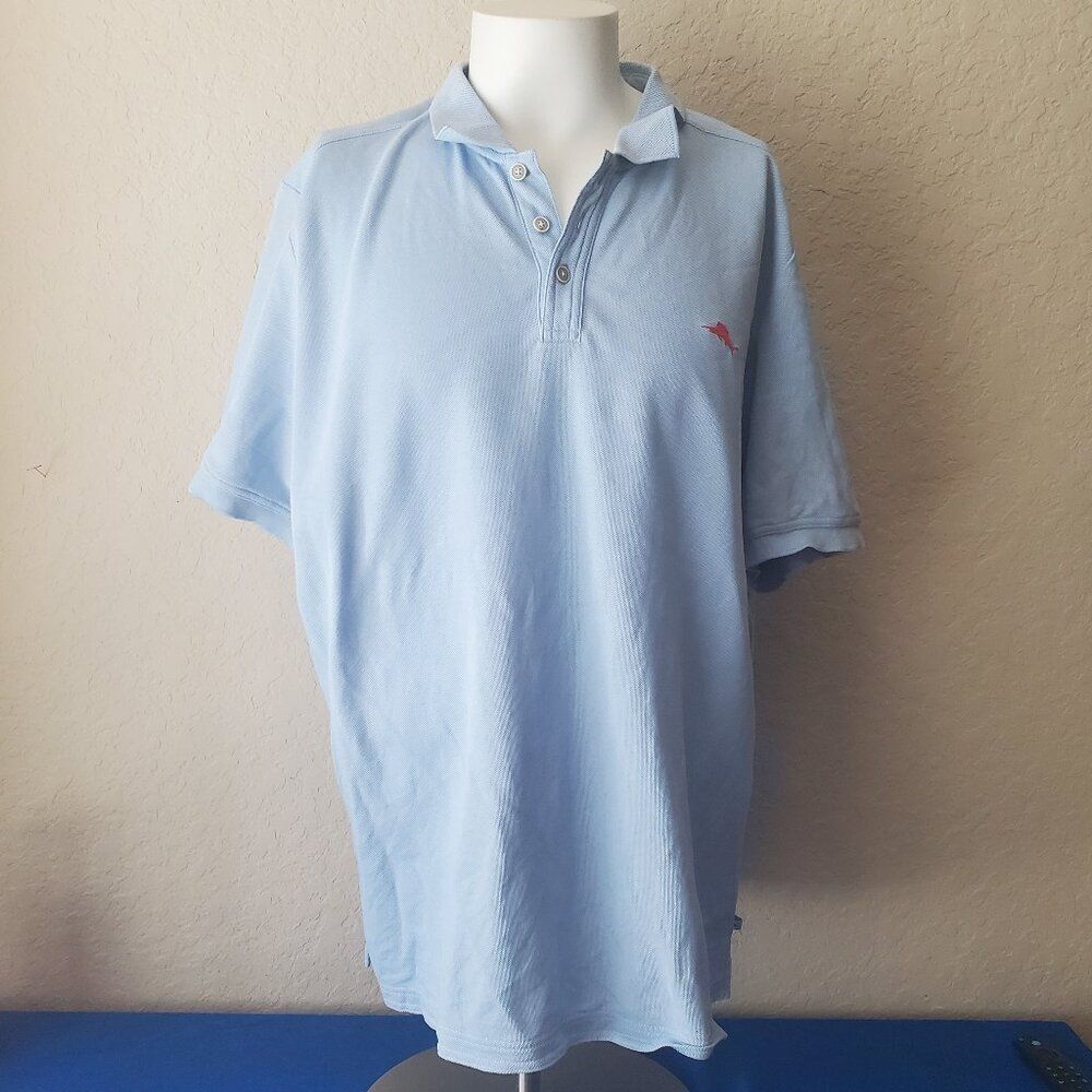 Tommy Bahama Size XXL 2XL Polo Shirt Islandzone Supima Cotton Trim Fit Blue
